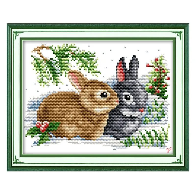 

Lucky rabbits Animal Pinting Chinese Counted Cross Stitch Patterns Kits DMC Cross-stitch Sets Embroidery Needlework Home Decor