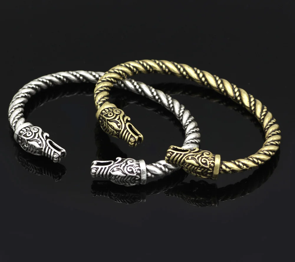 

norse pangan viking dragon wolf head amulet bracelet