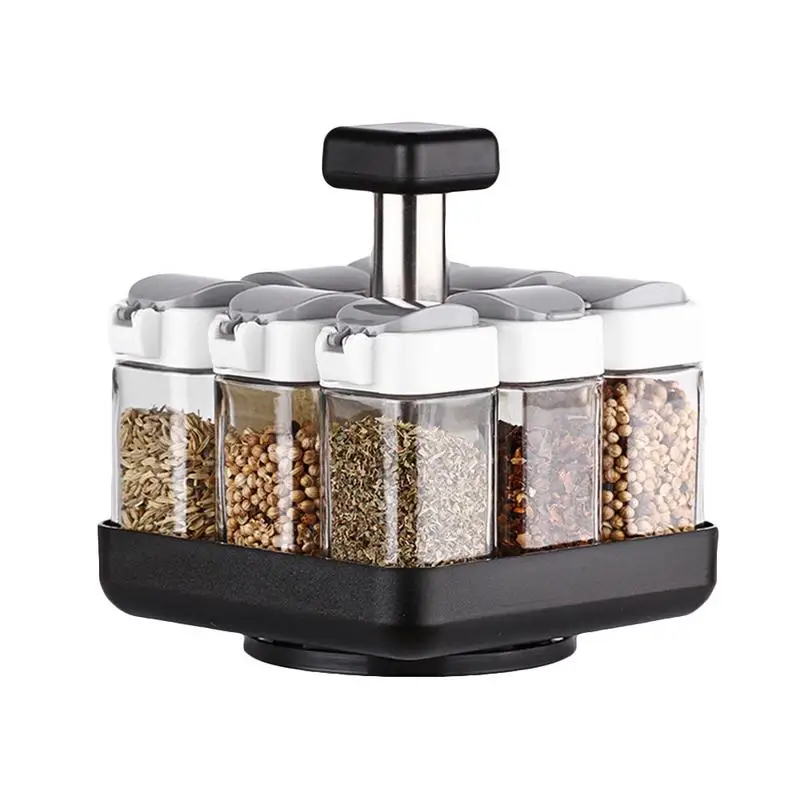 Spice Rack Rotating Glass Seasoning Bottle 9 Piece Seasoning Salt And Pepper Condiment Rack Spice Jar