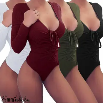 

New Women's Sexy V-neck Strap Slim Long Sleeve Briefs