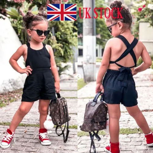 

UK Summer Toddler Kids Baby Girl Stripe Romper Suspender Jumpsuit Short Playsuit