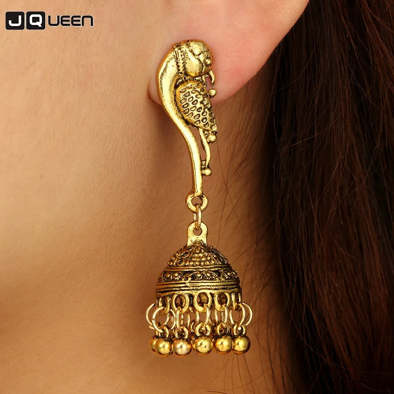 

Gypsy Jewelry Retro Ethnic Silver Indian Jhumka Small Bells Beads Dangle Earrings for Women Bohemian Bird Statement Pendiente