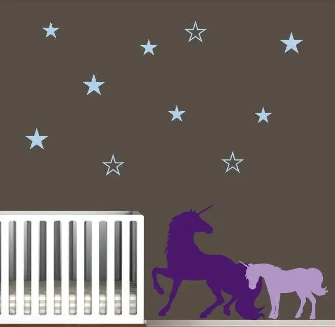Блестящие звезды с единорогом наклейки на стену для детской комнаты животных книги по искусству наклейки обои цвет на заказ доступны