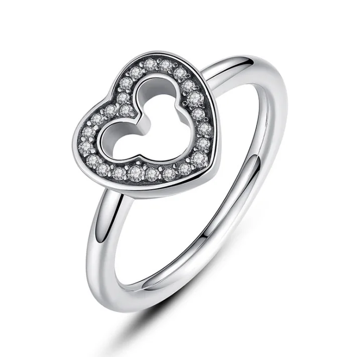 

Hot 925 Crystal Mouse Heart Finger Wedding Engagement Ring Size 6-10 Cute Mouse Heart Ring Set For Women Jewelry Gifts fashion