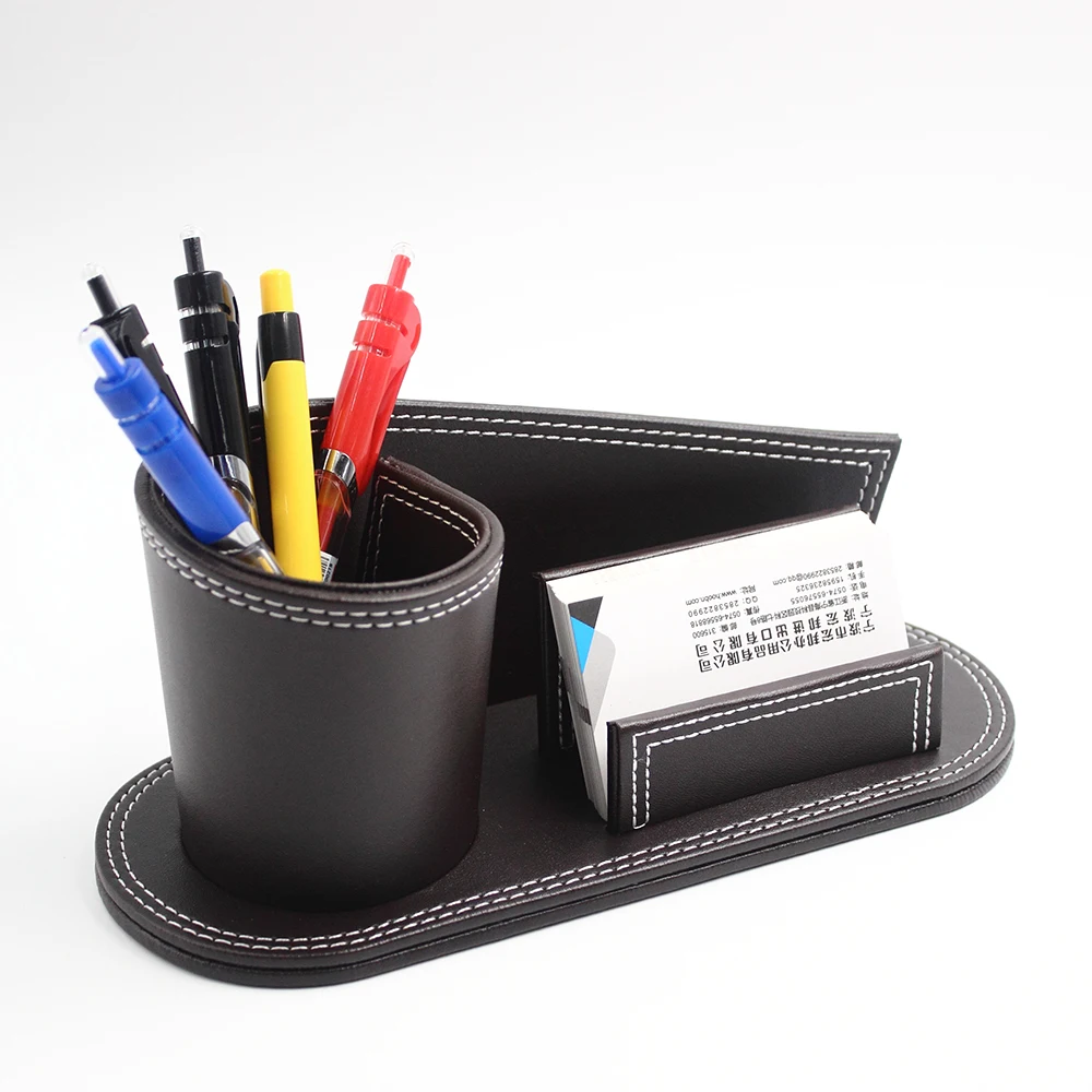 

PU Leather Special-shaped Brush Pot arc Pen container Pen rack Pen storage box Business card holder for office