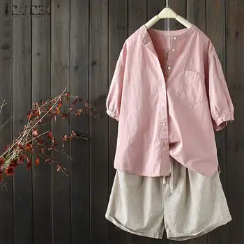

ZANZEA Plus Size Women Blouses 2020 Summer Ladies Work Office Shirt Casual Button Down Blusa Feminina Chemise Womens Clothing