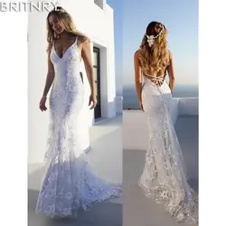 BRITNRY/2019 платье без рукавов с v-образным вырезом, свадебное платье русалки vestidos de novia, элегантное платье для невесты без спинки, кружевное
