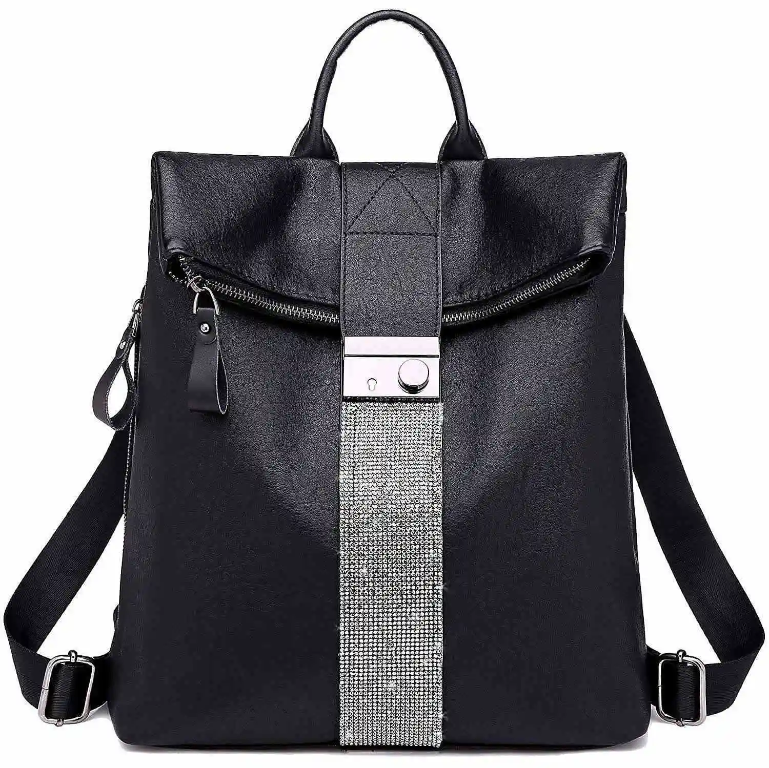 ICON Backpack Purse For Women Fashion School PU Leather Purse And Hangbags Shoulder Bags, 1-Black