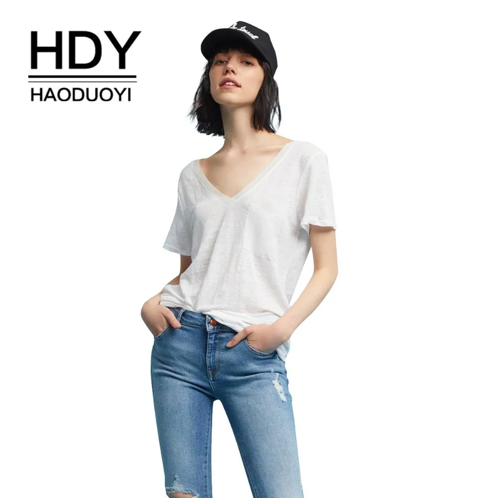 HDY Haoduoyi Новинка лета 2019 женская модная футболка простая свободная глубокий