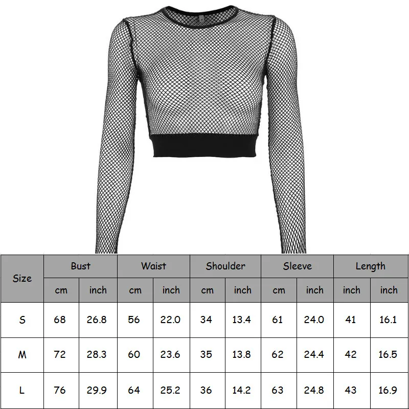 Летняя женская сексуальная черная футболка из сетчатой ткани с длинным рукавом, Короткие топы в сеточку, женские футболки Camisas