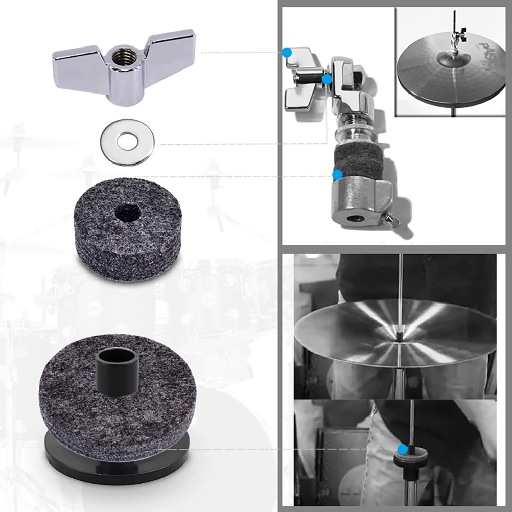 Комплект из 2 предметов, 18 шт барабанные тарелки набор аксессуаров для тарелок чувствовал шайбы тарелки рукава барашковые гайки Привет шляпа сцепления Войлок привет-шляпа чашка Войлок ударная установка
