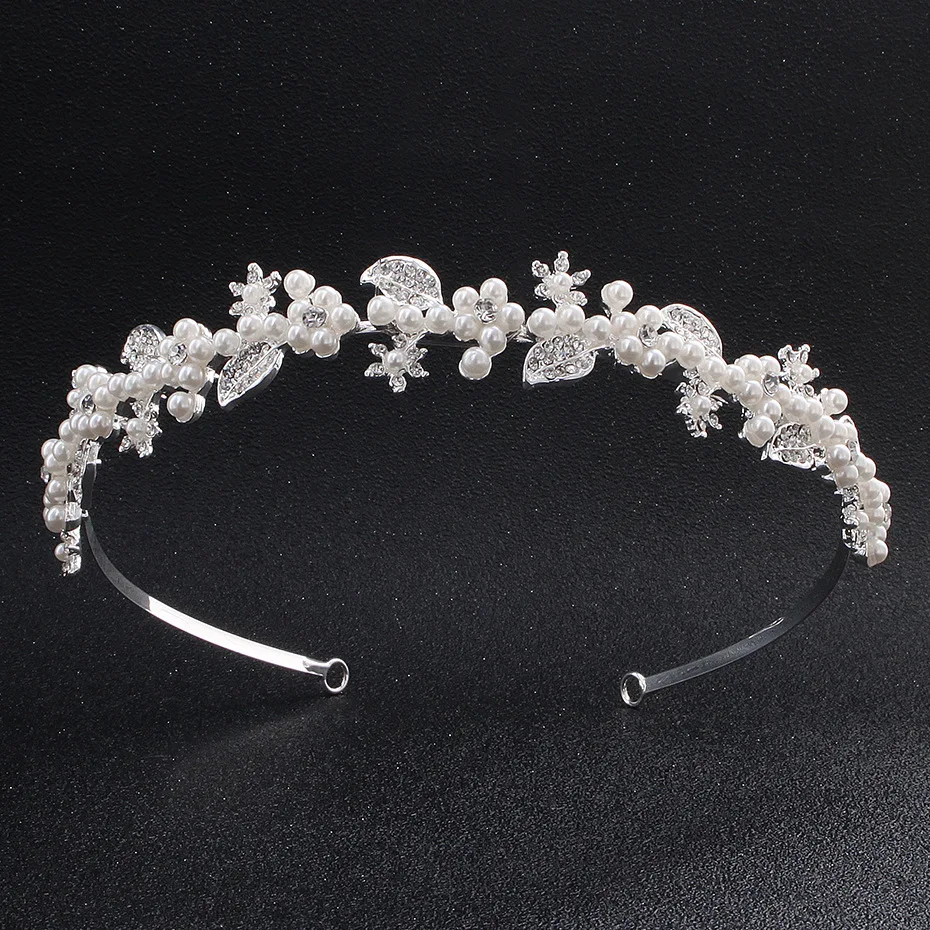Fashion Bride Headwear Princess Tiaras Silver Plated Hair Hoop Concise Rhinestone Pearl Bridal Crown Wedding Accessories |
