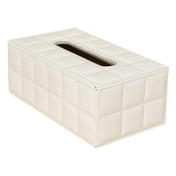 

Fashion-Durable Home Car Rectangle PU Leather Tissue Box Paper Holder Case Cover Napkin white