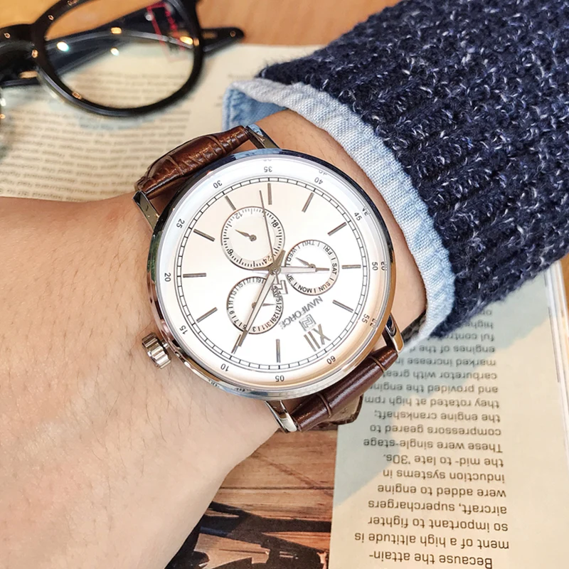 

NAVIFORCE Brand Men Creative Fashion Quartz Slim Wrist Watch Genuine Leather Military Sports Watches Male Relogio Masculino 2019