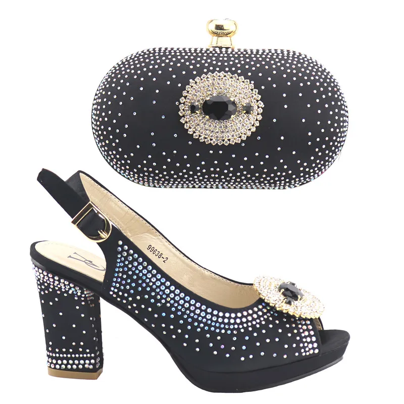 

9968-6 BLACK Italian Designer Shoes and Bags Matching Set Designer Shoes Women Luxury 2019 Shoes and Bag Set African Sets