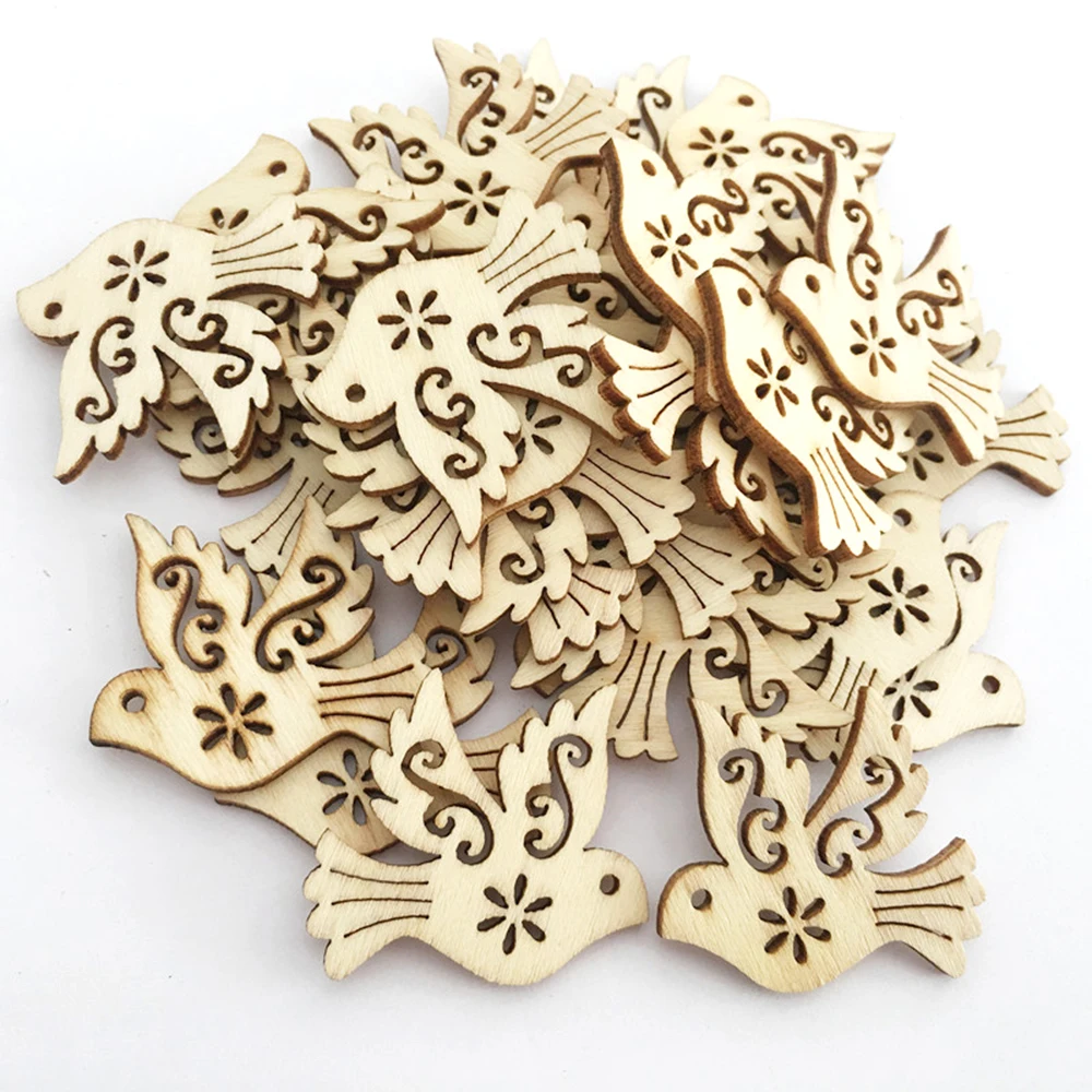 

50pcs/set Natural Wood Chip Ornaments Bird Carve Pendant Decor Scrapbooking Embellishments DIY Crafts 2019 Hot