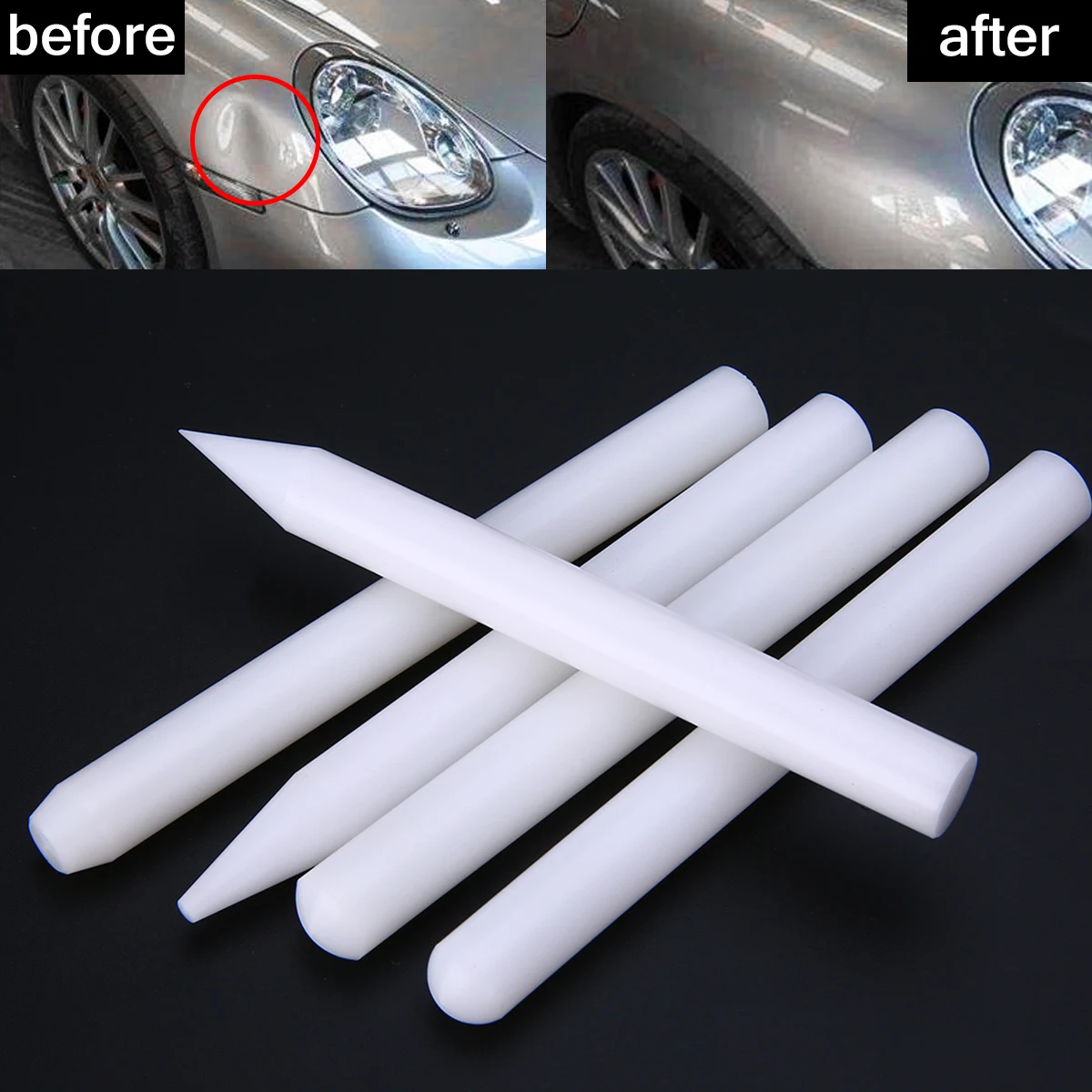 

5pcs White Nylon Pen Knock Down Car PDR Paintless Dent Repair Hand Tool Set for Different Dents