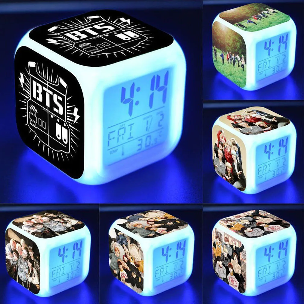 

10Style BTS Figure Juguetes LED Clock Alarm Color Touch Light Desktop Watch Bangtan Boys Figuras Toys