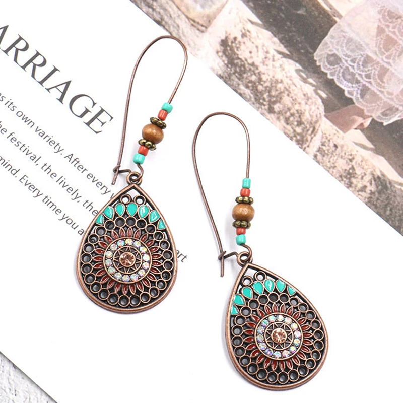 Boho High Quality 2019 New Wedding Party Jewelry Accessories Hot Sale Drop Earring 1Pair Water Drop India Ethnic Hollow Out