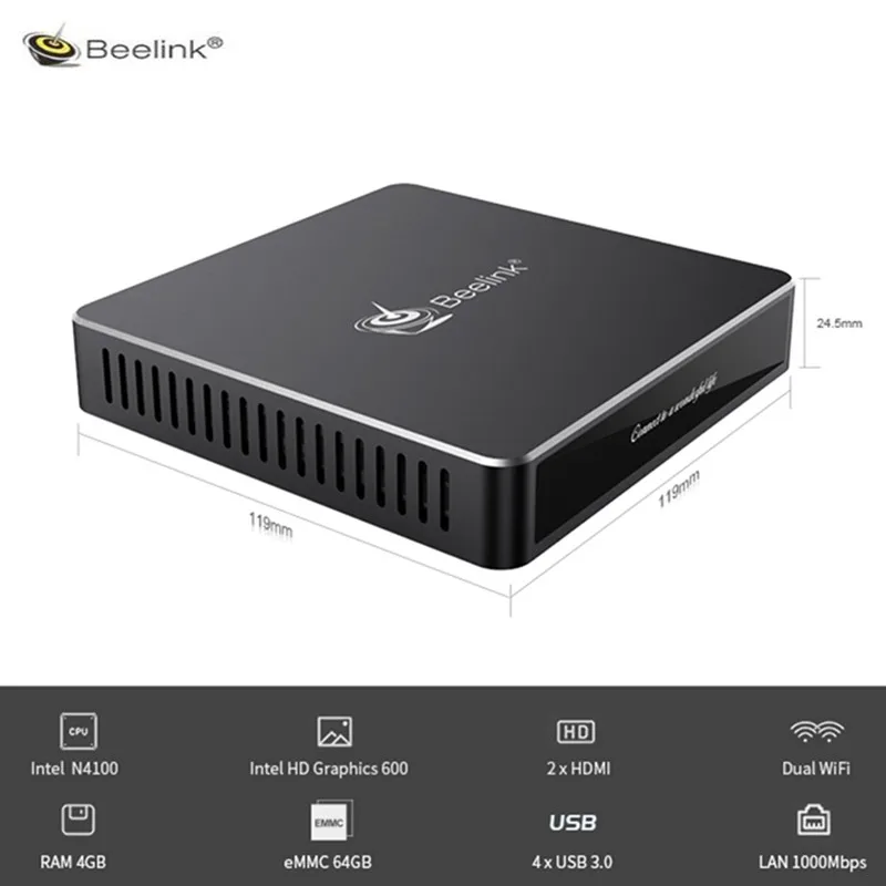 

Beelink N41 N4100 Mini PC Intel Gemini Lake N4100 Intel HD Graphics 600 6GB RAM 128GB SSD 2.4G 5.8G WiFi 1000Mbps 2.4GHz BT4.0