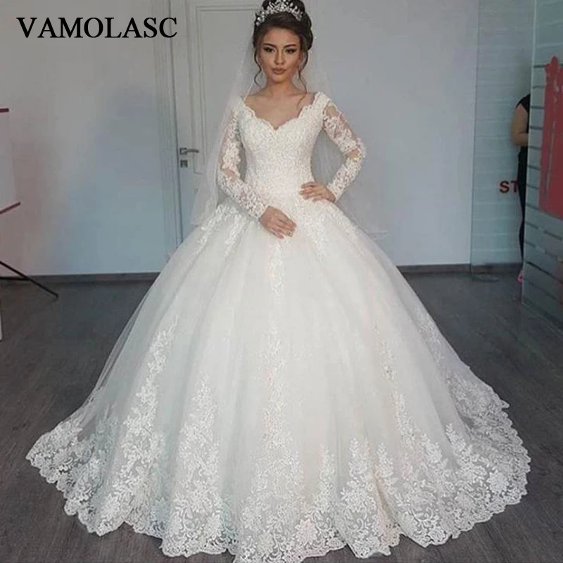 VAMOLASC Wedding Dress Princess robe de mariee Long Sleeves Tulle Appliques Celebrity Ball Gown vestido De Noiva Bride | Свадьбы и