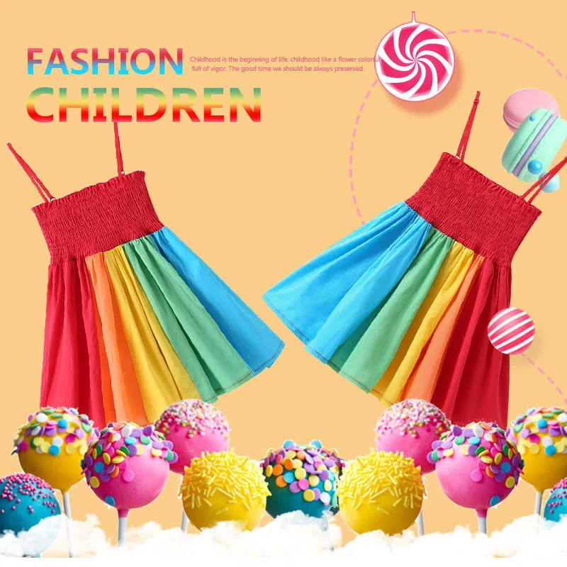 

Baby Girl Dress Clothes Toddler Kids Girls Princess Clothes Sleeveless Chiffon Tutu Rainbow Sling Dresses Vestido