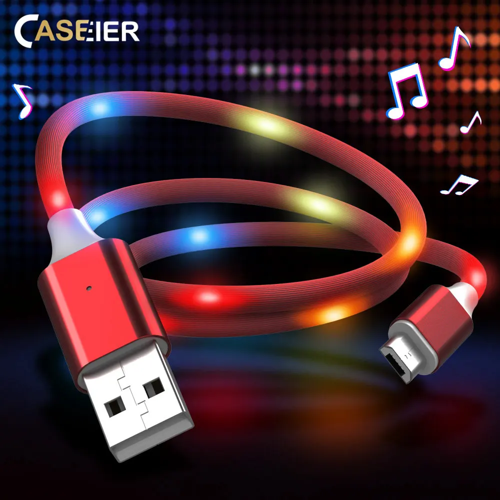 

CASEIER Voice Control LED Flash Micro USB C Cable Type For Huawei P20 Samsung Galaxy S9 A7 data Cable For Android Mobile Phone