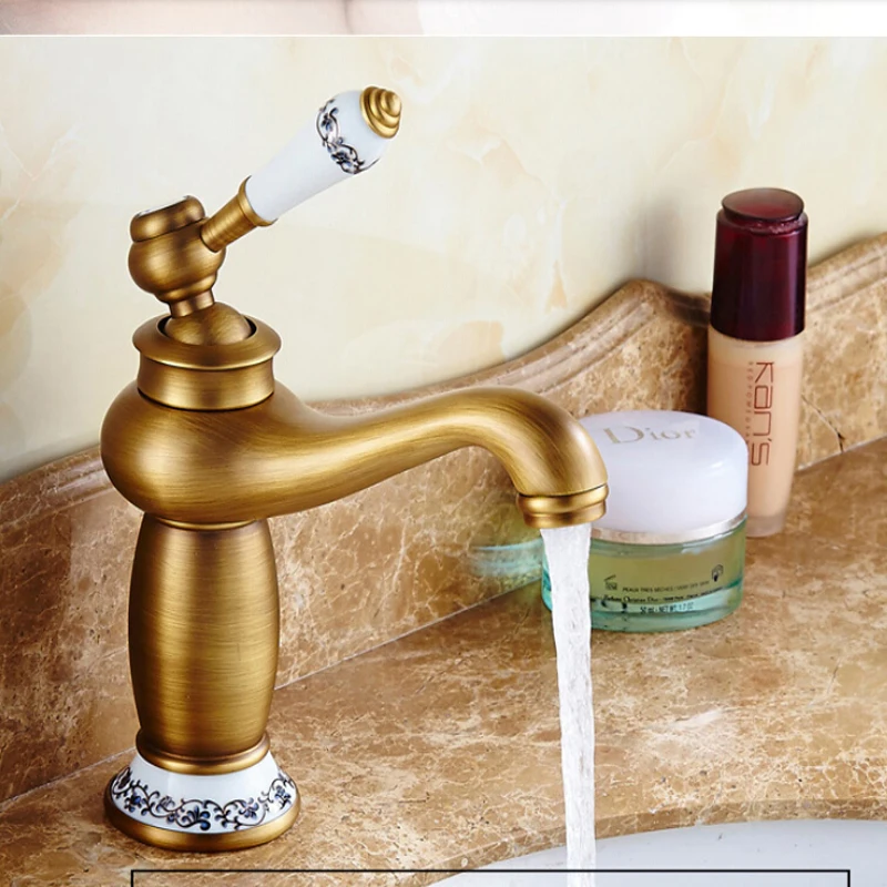 

Free Shipping Contemporary Concise Bathroom Faucet Antique brass finish Brass Basin Sink Faucet Single Handle water taps