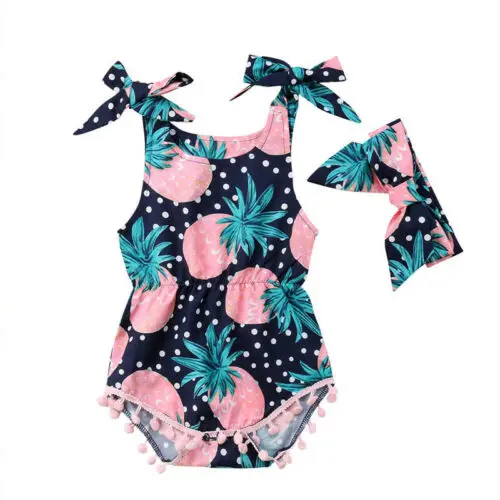 

Toddler Kids Baby Girl Clothes Tops Sleeveless Bodysuit+Headband 2pcs Sunsuit Outfit Set Baby Clothes