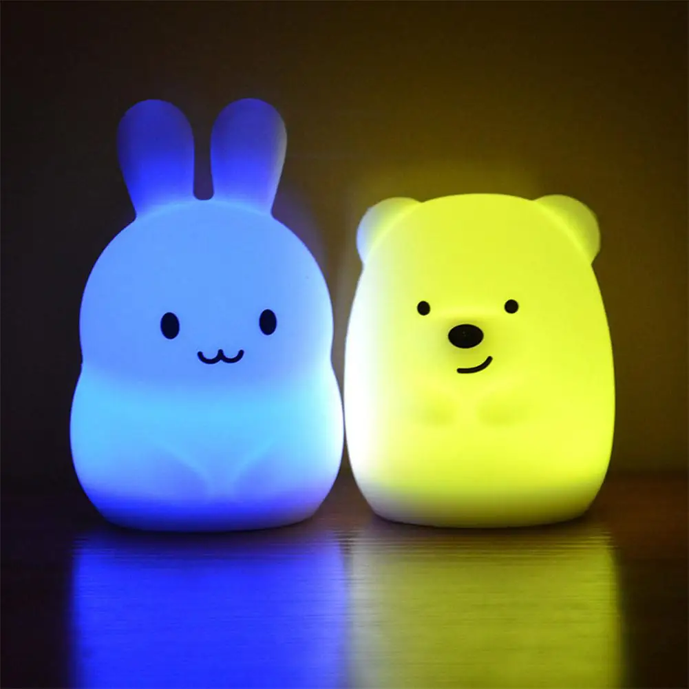 7 Colors Bear Rabbit LED USB Animal Night Light Silicone Soft Cartoon