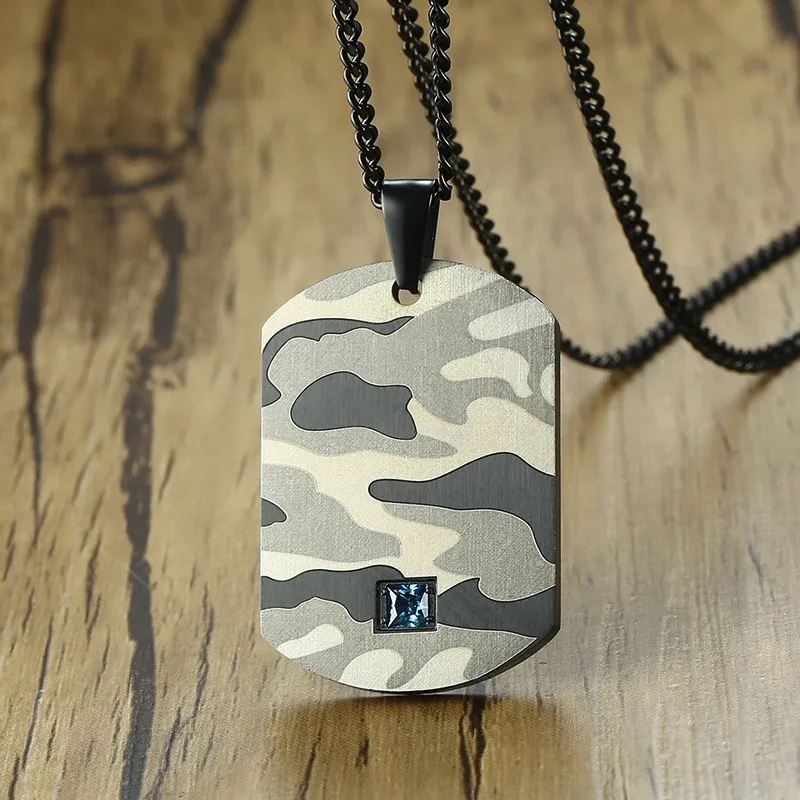 

Stainless Steel Blue CZ Accent Usa Camo Dog Tag Pendant Necklace for Men Abstract Soldier Military Fancy Camouflage Jewelry 24IN