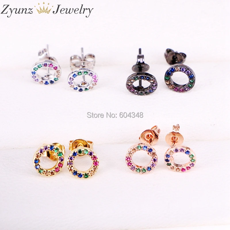 

5Pairs ZYZ334-9378 CZ round circle colorful Stud Earrings for Women Girls delicate tiny dainty earring stud