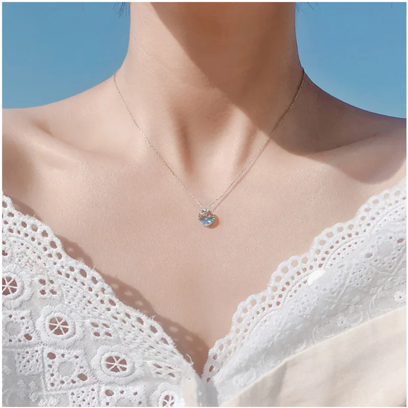 Ожерелье с русалкой подвеска метеорит прозрачное женское ожерелье ювелирные изделия ключицы Синий Кристалл цепь 925 пробы серебро