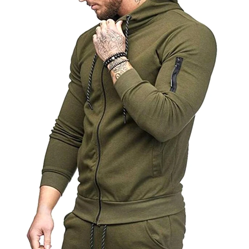 NEW Jacket Hoodies Men Fashion Solid Color Zipper Pockets Sweatshirt Autumn Winter Warm Male Tracksuit Coat