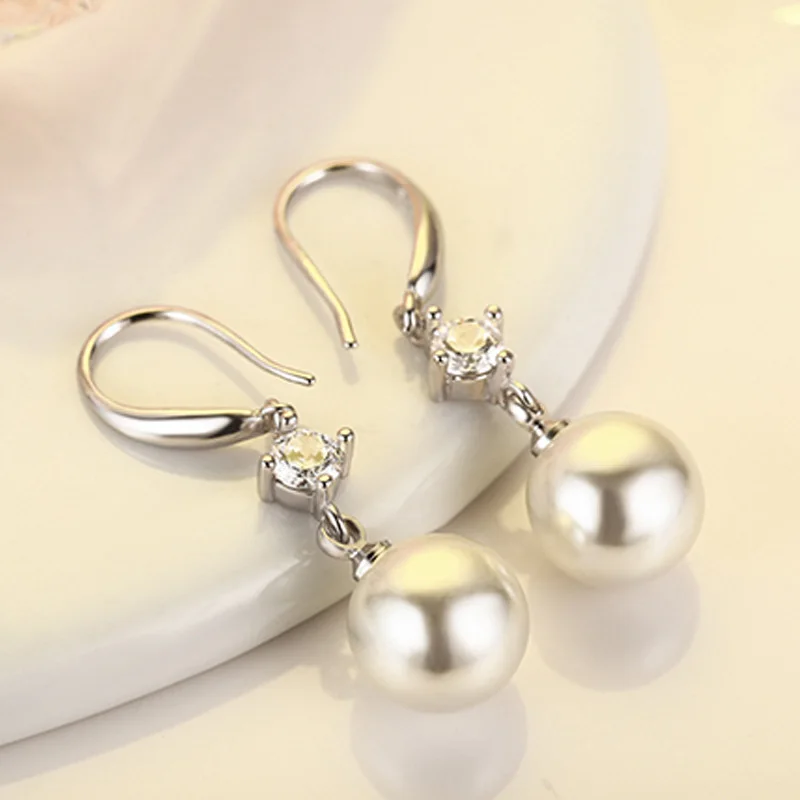 

Imitation Pearl Graceful Drop Earring Wedding Girls Unique Crystal Zircon Valentines Gift Beauty Tassel Silver Exquesite 1Pair