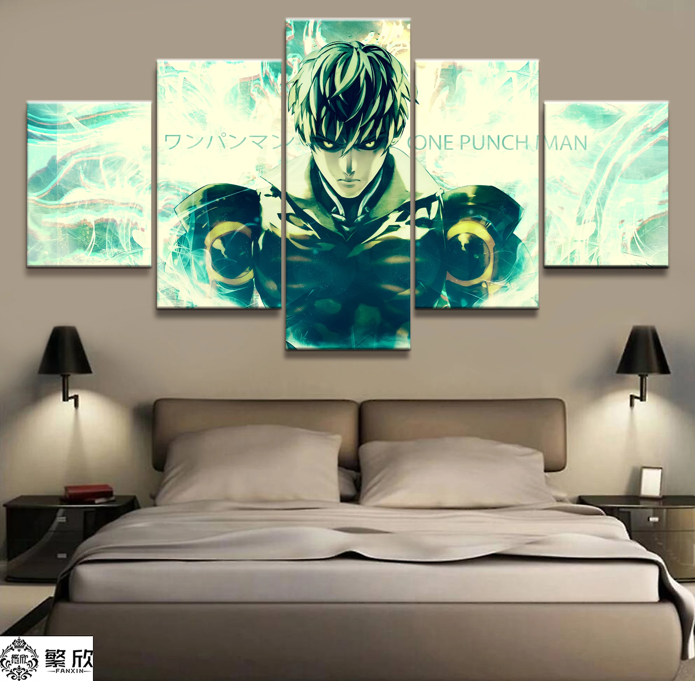 

5 Panel One Punch Man Genos Anime Figure Canvas Painting Printed For Living Room Wall Art Decor HD Picture Artworks Poster