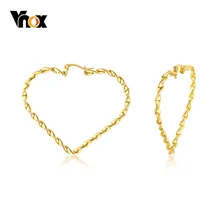 Pendientes de aro de corazón grande Vnox para mujeres de Color dorado trenzado de acero inoxidable cuelgan mujeres Brincos moda ropa de calle joyería(China)