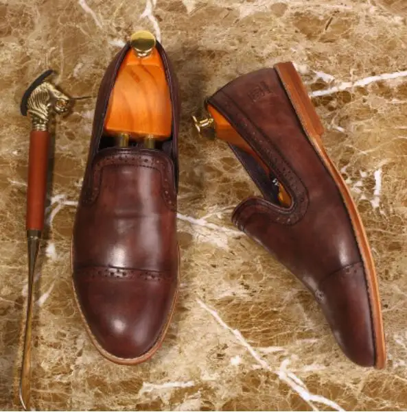 

slip on man 2018 new borgues oxfords derby shoes genuine leather lazy person runway dress shoes blue brown wedding oxfords