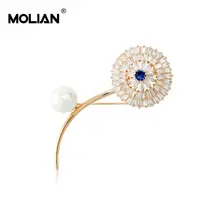 

MOLIAN Dandelion Brooch Flower Cubic Zirconia Plant Pearl Pins Silver Copper broche Gold Lovely jewelry for women jewellery