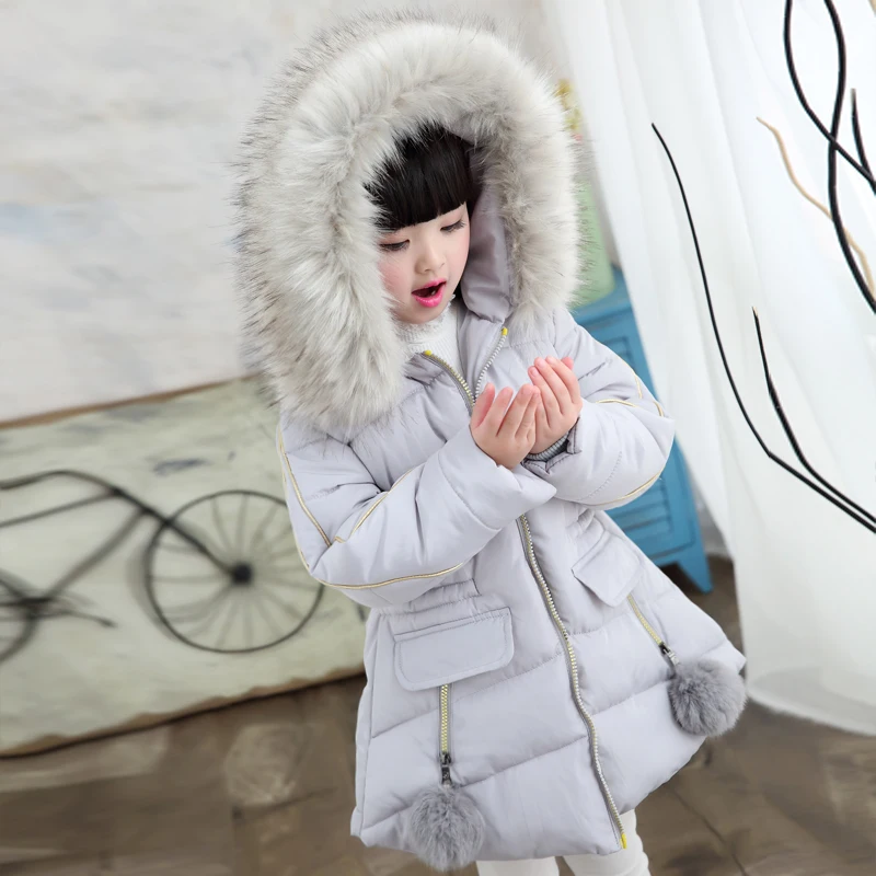 Коллекция года, детское пальто с мехом для девочек русская зимняя куртка для девочек-подростков, теплая плотная хлопковая стеганая длинная корейская детская одежда с капюшоном