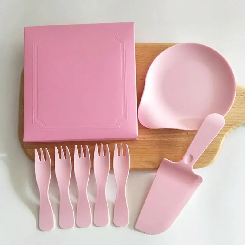 1 Set Cake Knife Fork Drip Tray Wavy Fork Plastic Cake Cutlery Set Fork