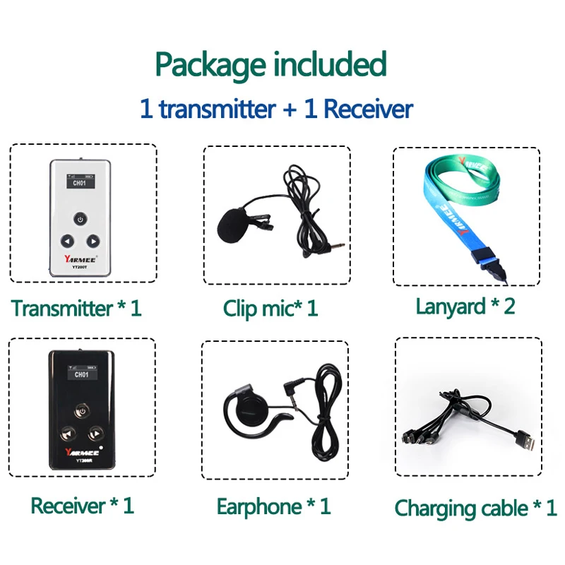

YARMEE Wireless Tour Guide System YT200 with 1 Transmitter and 1 Receiver