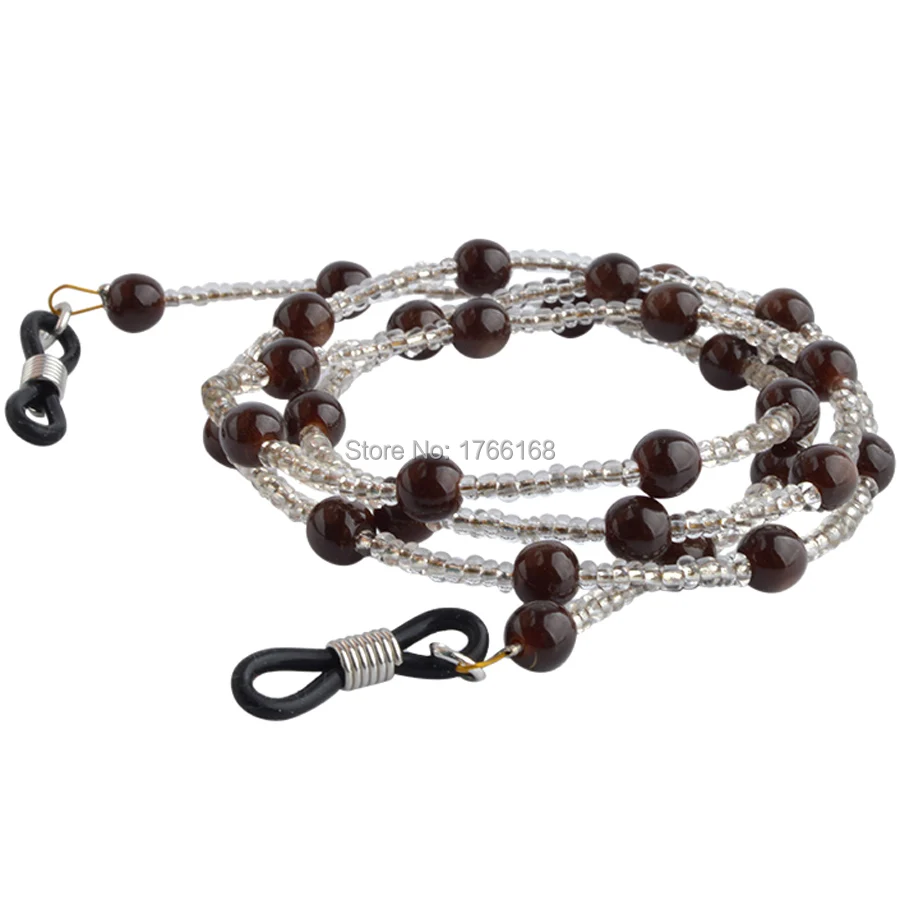 Round Brown Beads Reading Glasses Sunglasses Holder Cord Eyewear Anti