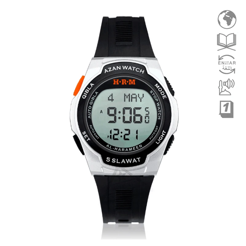 

New Harameen Muslim Sport Watch with Qiblah Athan 6509 Waterproof Alfajr Azan Watch Islam Sporting Wristwatch with Smart Adhan