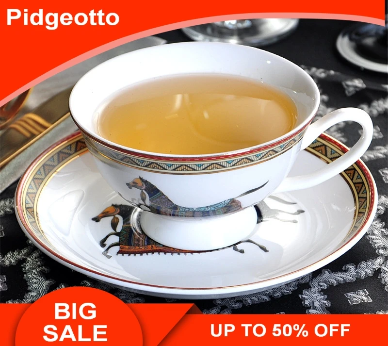 

European Vintage Love Horse Bone China Coffee Cup And Saucer Set 250ml British New White Porcelain Couple Cup Free Shipping