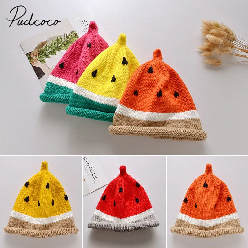 

2018 Brand New Toddler Kids Girl Boy Watermelon Hats Baby Infant Winter Warm Crochet Knit Hat Adjustale Beanies Cartoon Cap