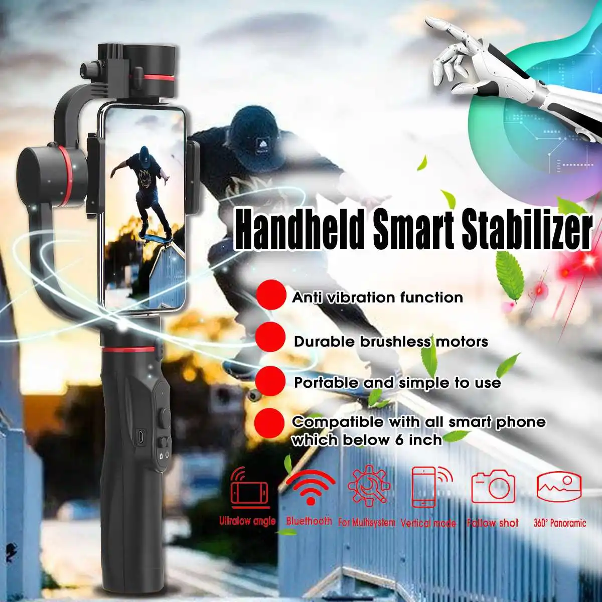 

Freya Handheld 3-Axis Gimbal Stabilizer For Smartphone Smooth Q Model For Phone Action Camera-Gopro Tripod Microphone LED