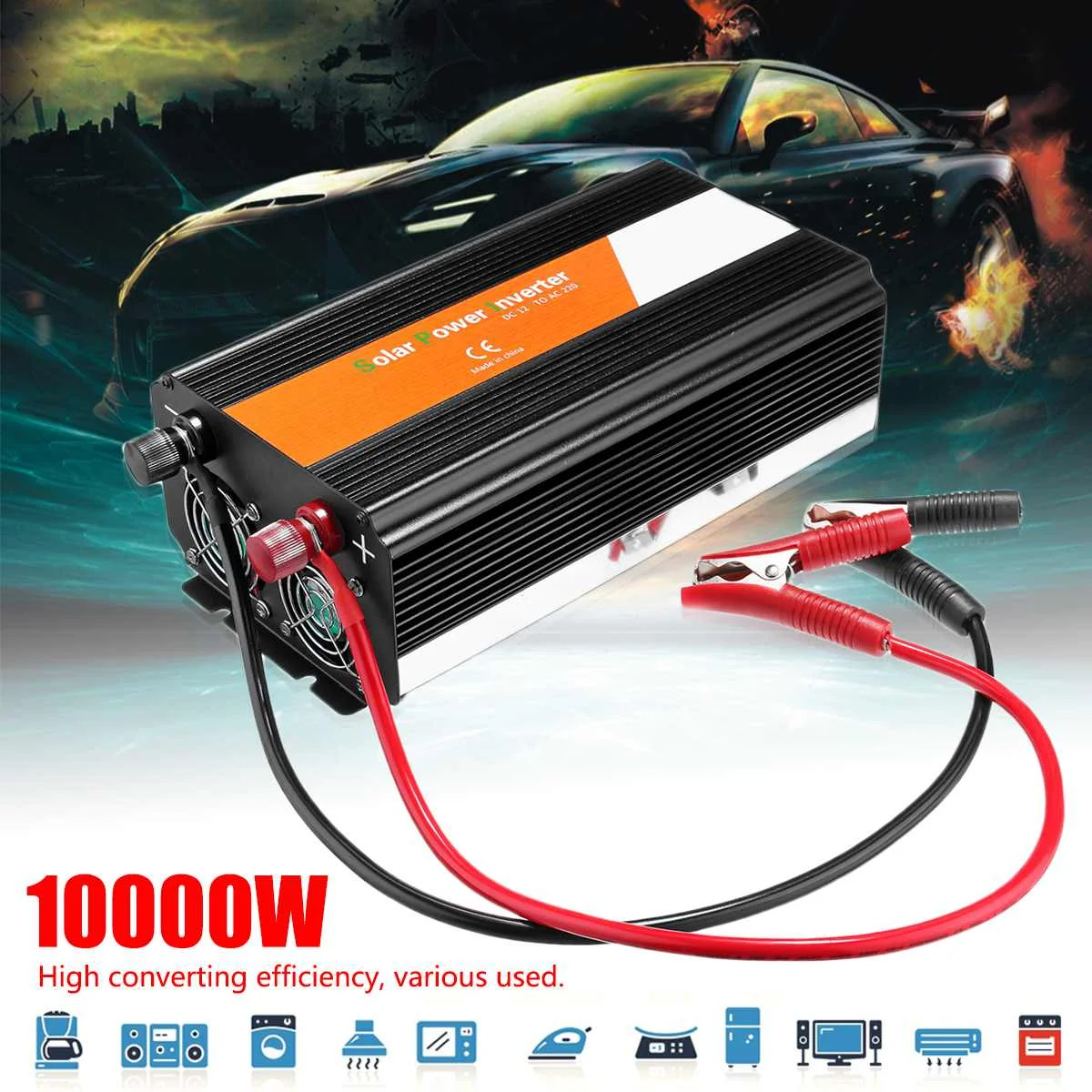 

10000W Car Inverter 12/24V To 220/110V Modified Sine Wave Converter + Fuse Piece High Efficiency Automotive Black Safely