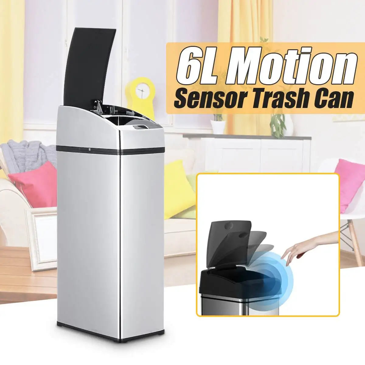 

Intelligent 6L Stainless Steel Touches Free Sensor Automatic Trash kitchen Stainless Steel Table universal Office Waste Bin