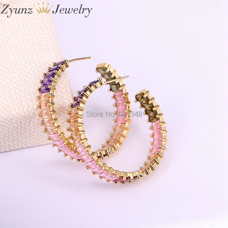 

5Pairs ZYZ338-0796 Top sale women Earring Colorful New fashion Half Circle Rainbow CZ Earring